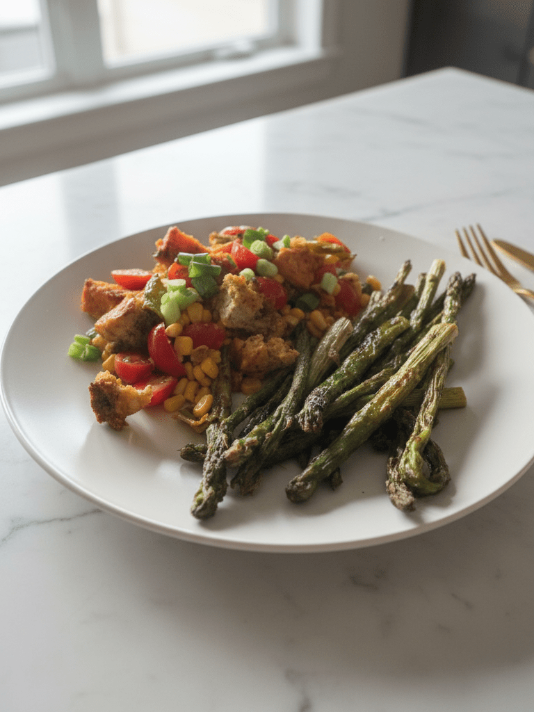 Cornbread panzanella with roasted asparagus min