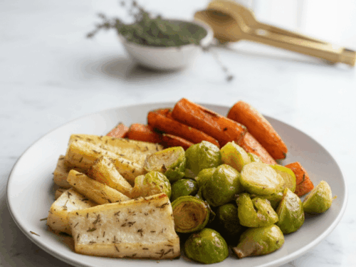 Herb roasted roots and brussels sprouts min
