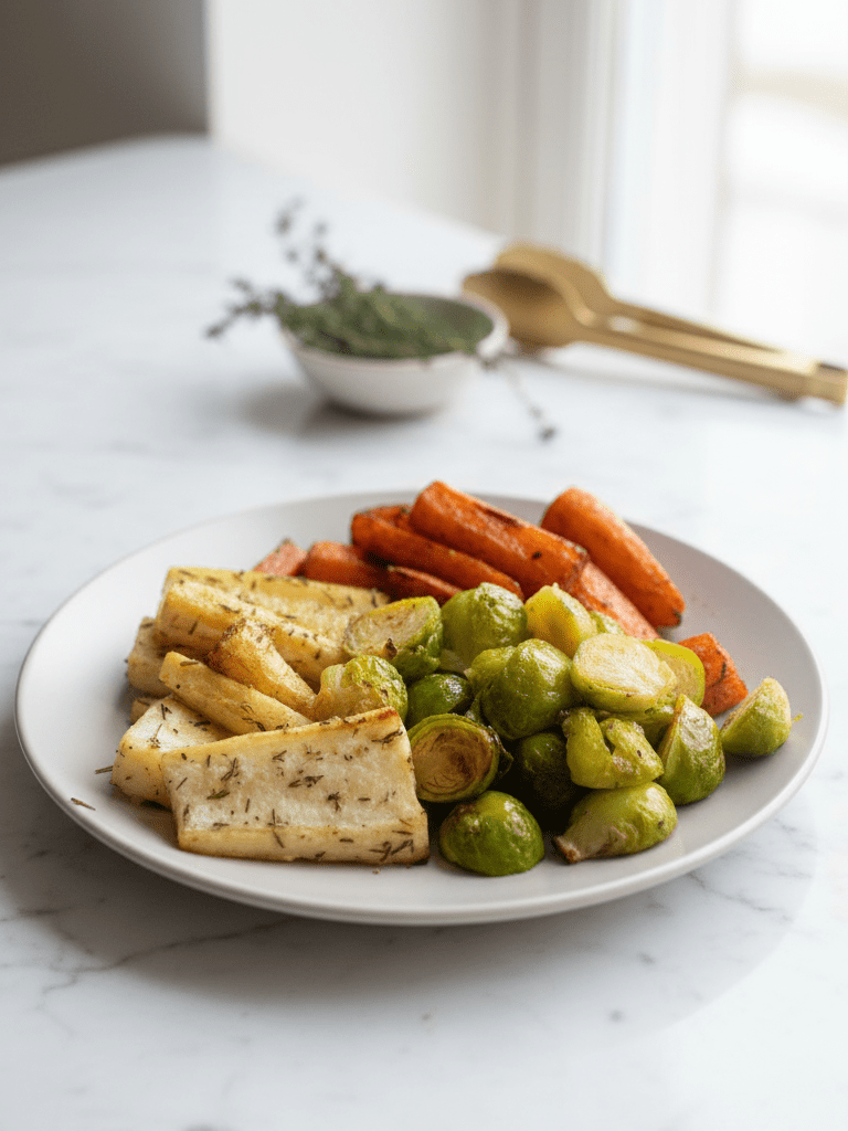 Herb roasted roots and brussels sprouts min